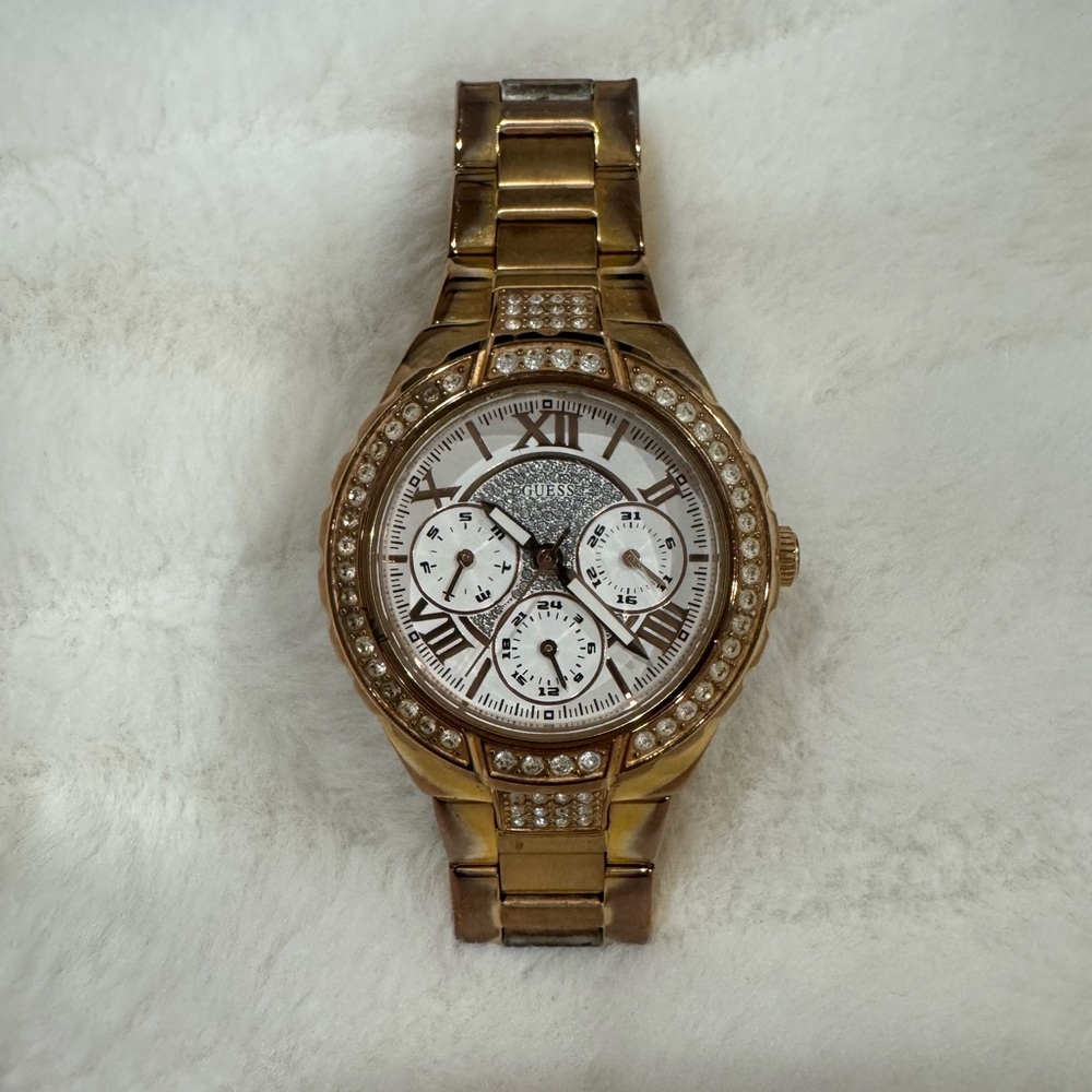 GUESS Women's U0111L3 Crystal Rose Gold-Tone Watch Chronograph 37mm